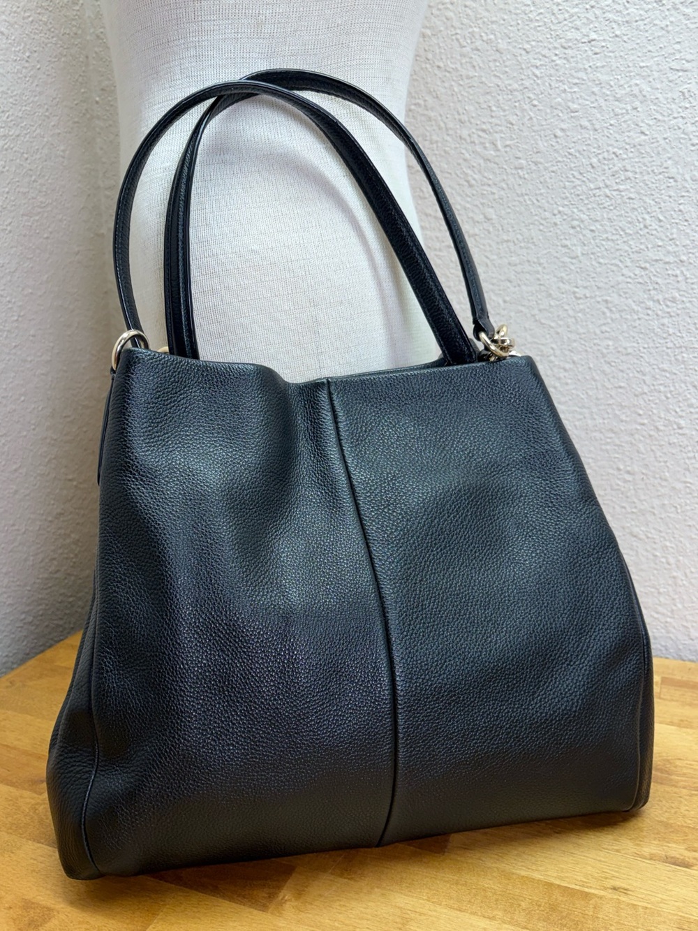 Coach Phoebe Black Pebbled Leather Shoulder Bag Tote Purse - Picture 9 of 16